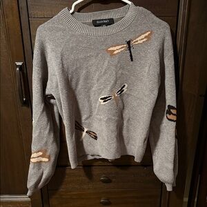 Ellen Tracy Heather Gray Dragonfly Sweater